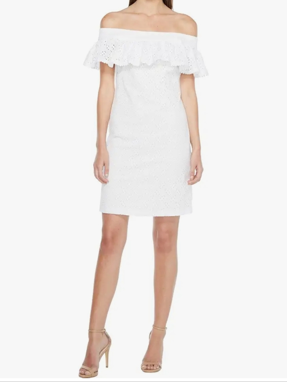 Calvin Klein White Off-Shoulder Eyelet Ruffle Sundress Festival Coquette Size 14